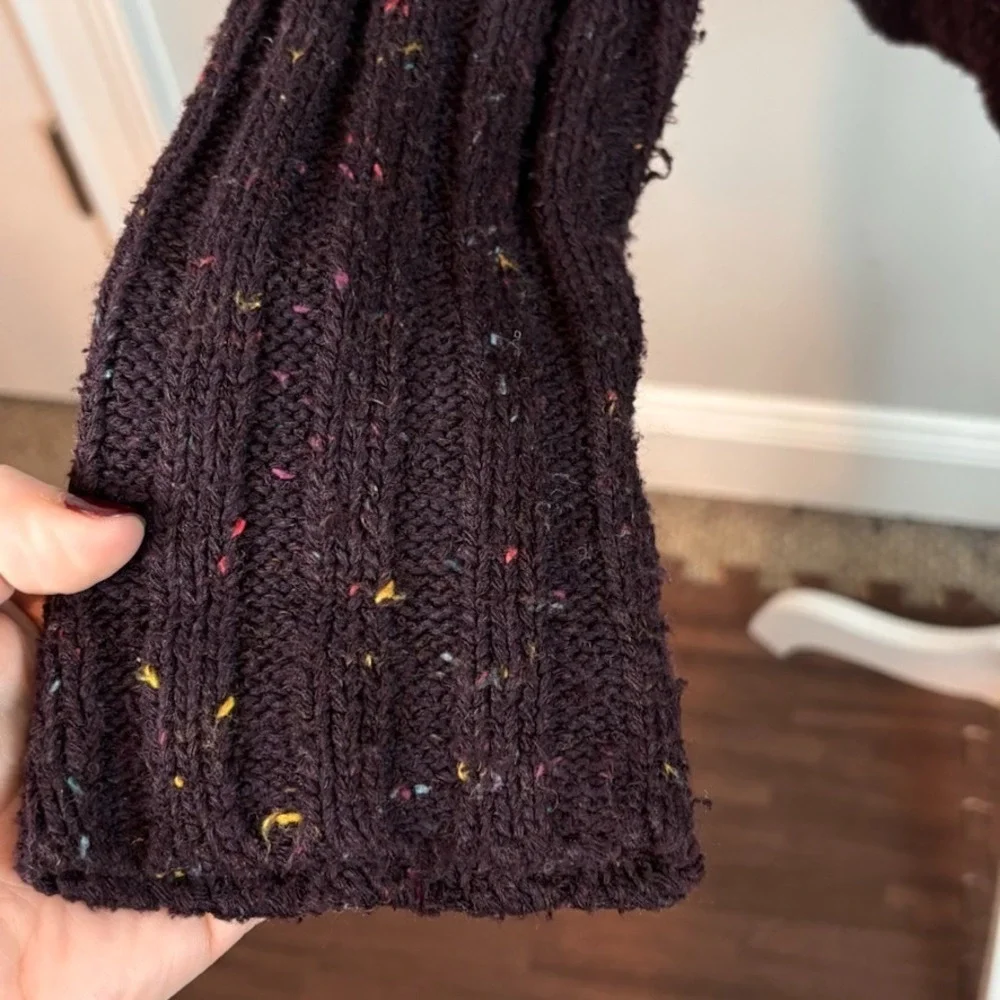 Anthropologie Y2K Womens Purple Heathered Chunky Knit Flare Sleeve TurtleNeck SM